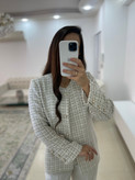 کت زنانه شانل سفیدطلایی دکمه مرواریدی
