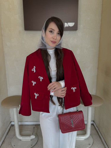 کت زنانه پاپیون کرپ رنگ مشکی و قرمز