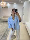 شومیز زنانه لینن آبی فری سایز