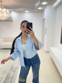 شومیز زنانه لینن آبی فری سایز