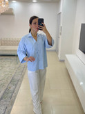 شومیز زنانه لینن آبی فری سایز