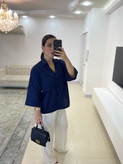 شومیز زنانه لینن سرمه ایی فری سایز