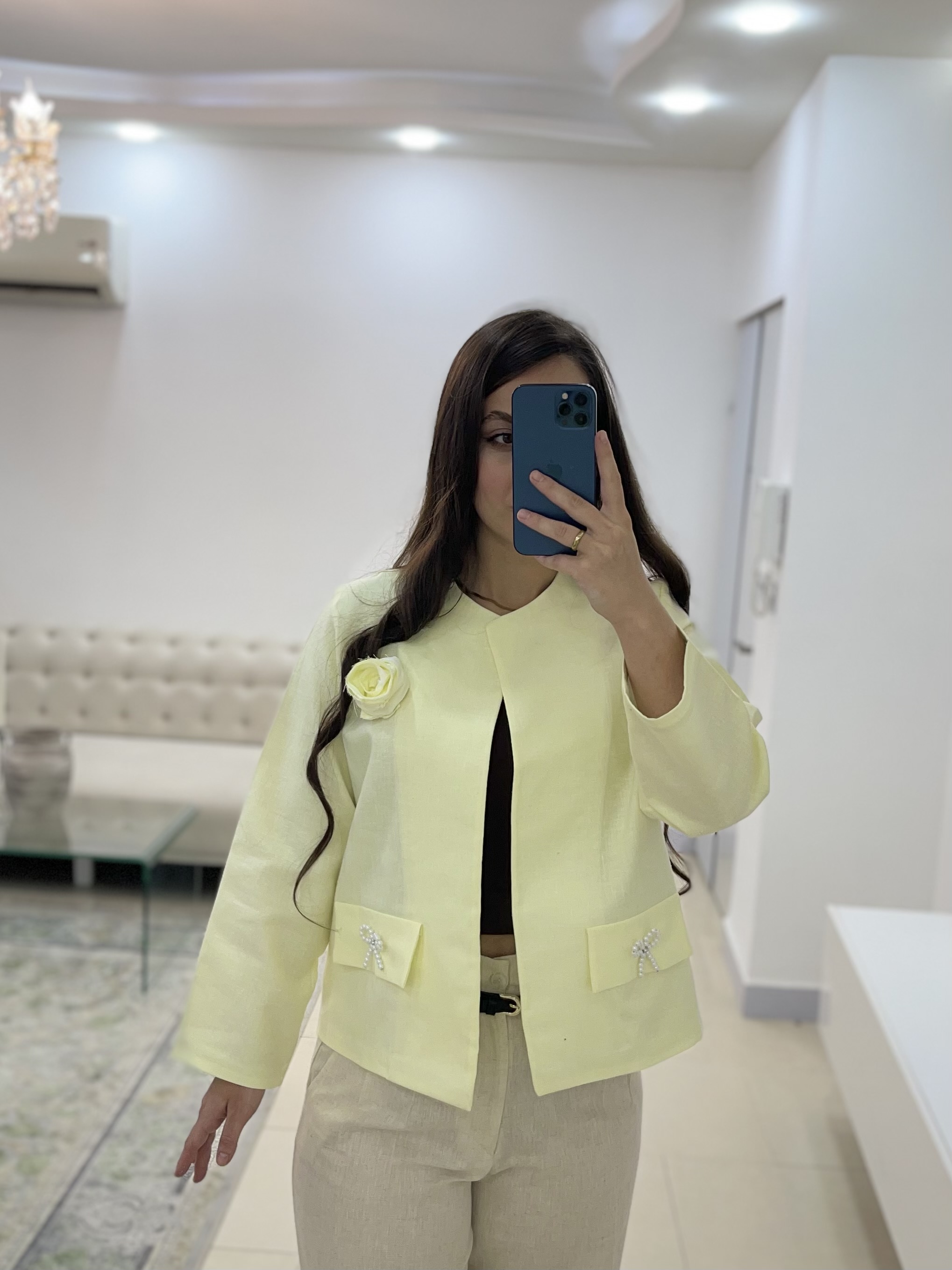 کت زنانه لینن لیمویی کره ای  فری سایز
