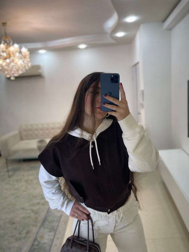 وست زنانه کرپ قهوه ای پاییزه فری سایز