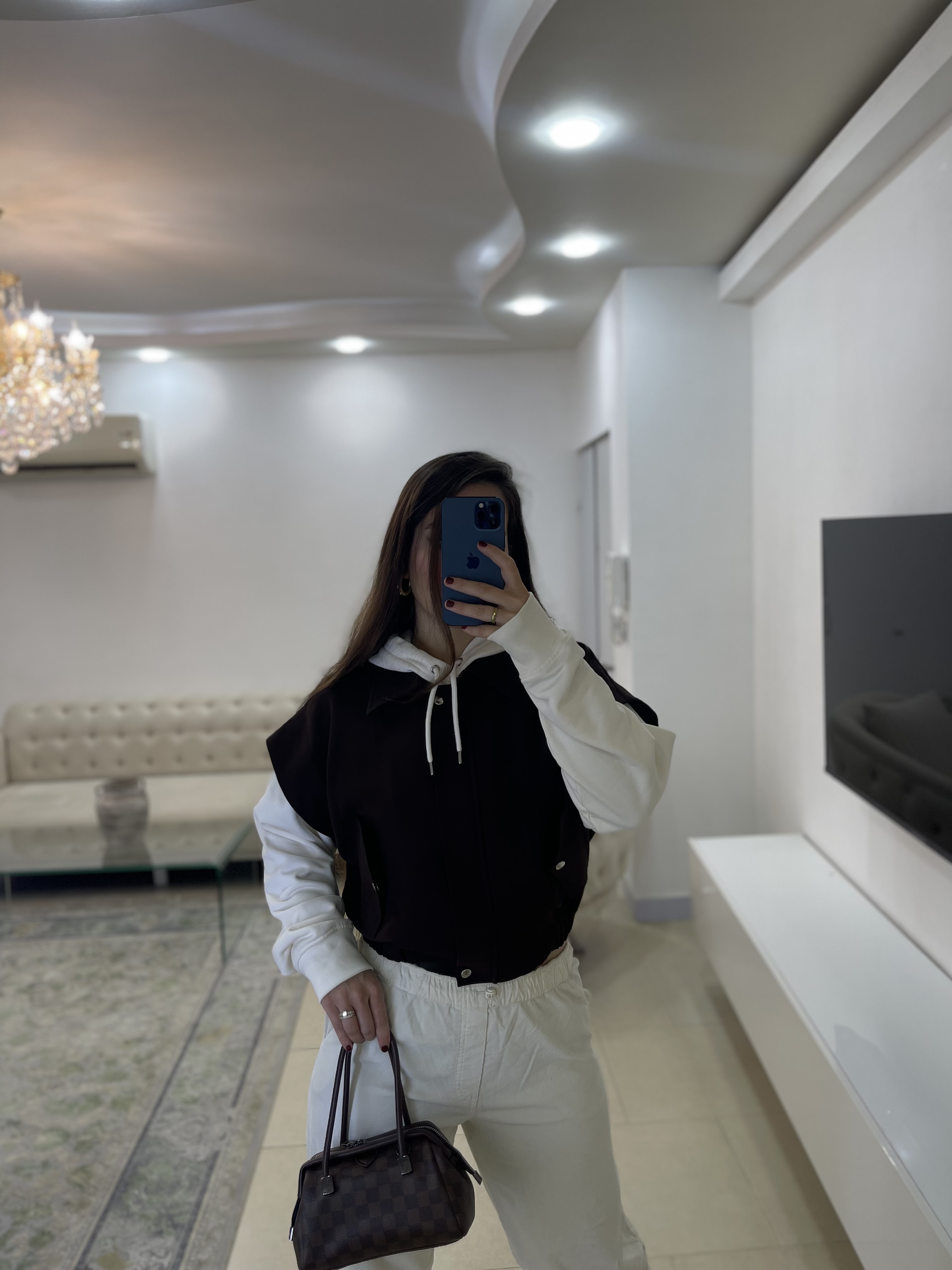 وست زنانه کرپ قهوه ای پاییزه فری سایز