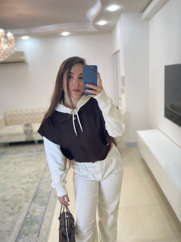 وست زنانه کرپ قهوه ای پاییزه فری سایز