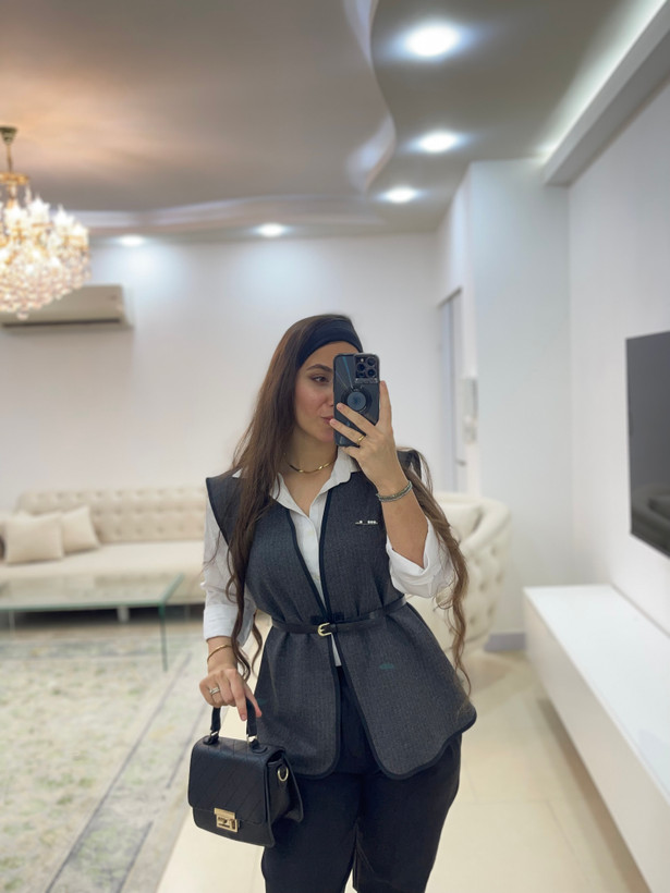وست زنانه طرح جناغی طوسی فری سایز