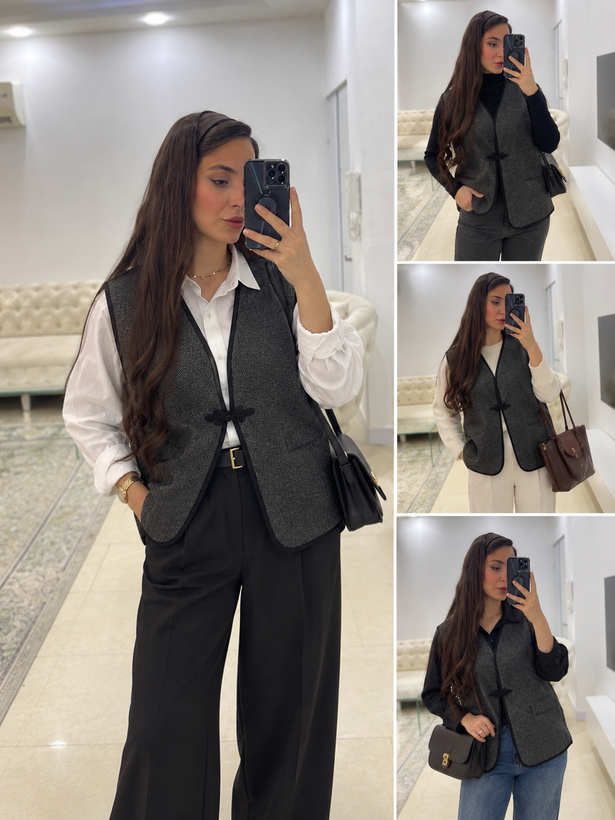 وست زنانه طرح جناغی طوسی فری سایز