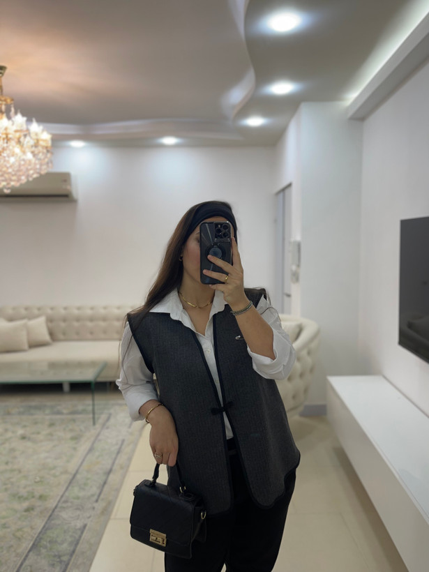 وست زنانه طرح جناغی طوسی فری سایز